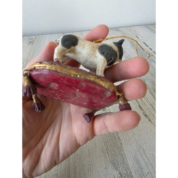 Paper mache bulldog terrier Boston dog puppy ornament pillow Xmas tree - Picture 6 of 9